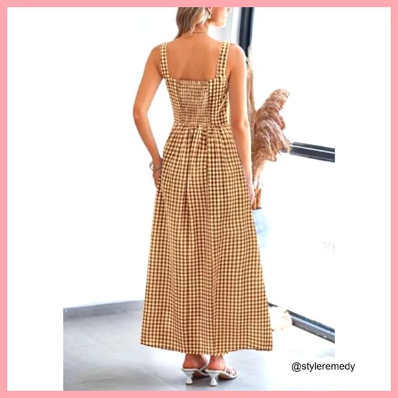 Summer Maxi Dress Spaghetti Strap Square Neck A-Line Pockets Casual Beach - Picture 2 of 7